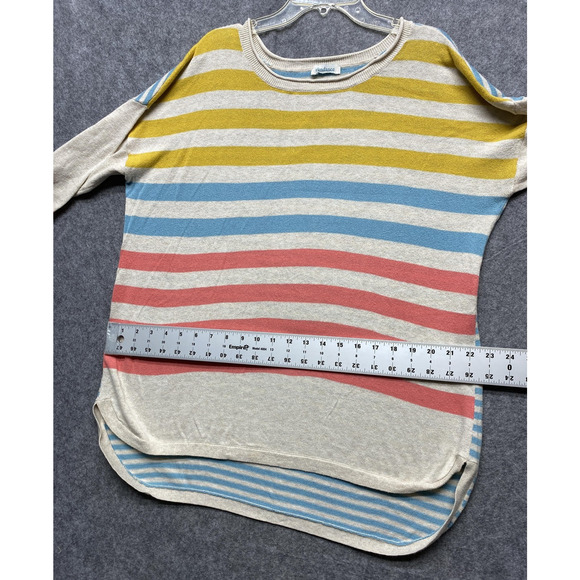 Sundance Sweater Womens Large Multicolor Striped Crewneck Pullover High Low Hem - Picture 5 of 8